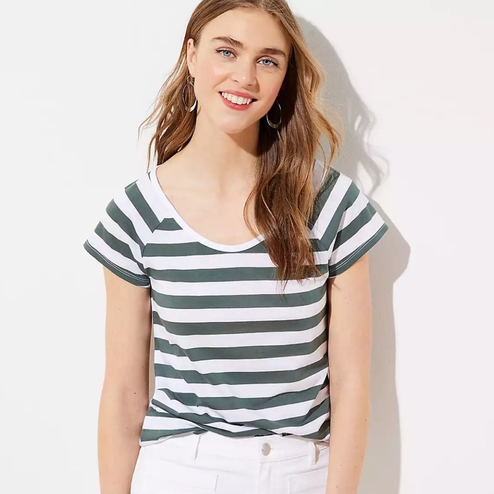 LOFT Striped Fitted Scoop Neck Tee